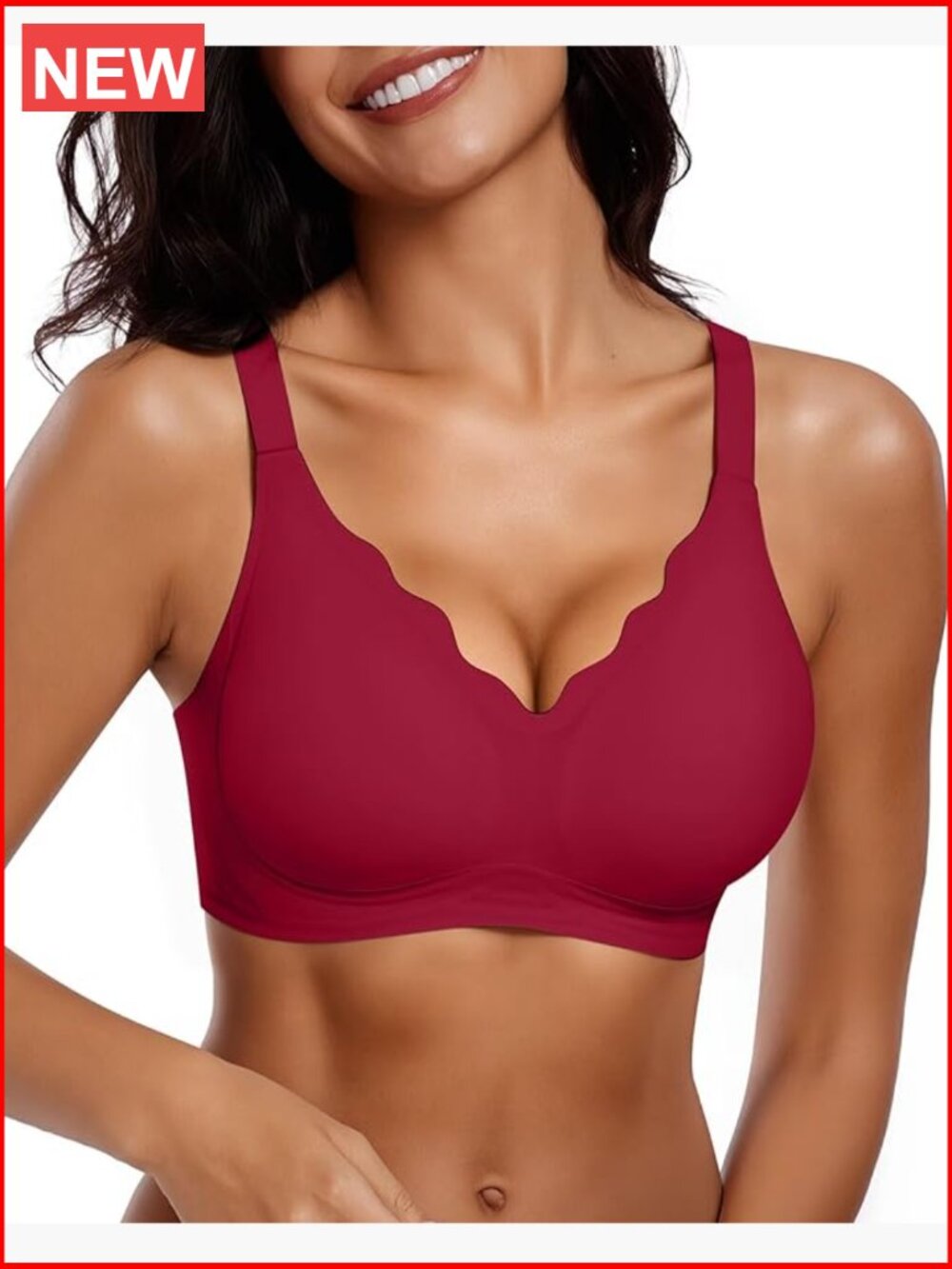 Seamless Wireless Push Up Bralette Scalloped T-Shirt Bra Full Coverage Jelly